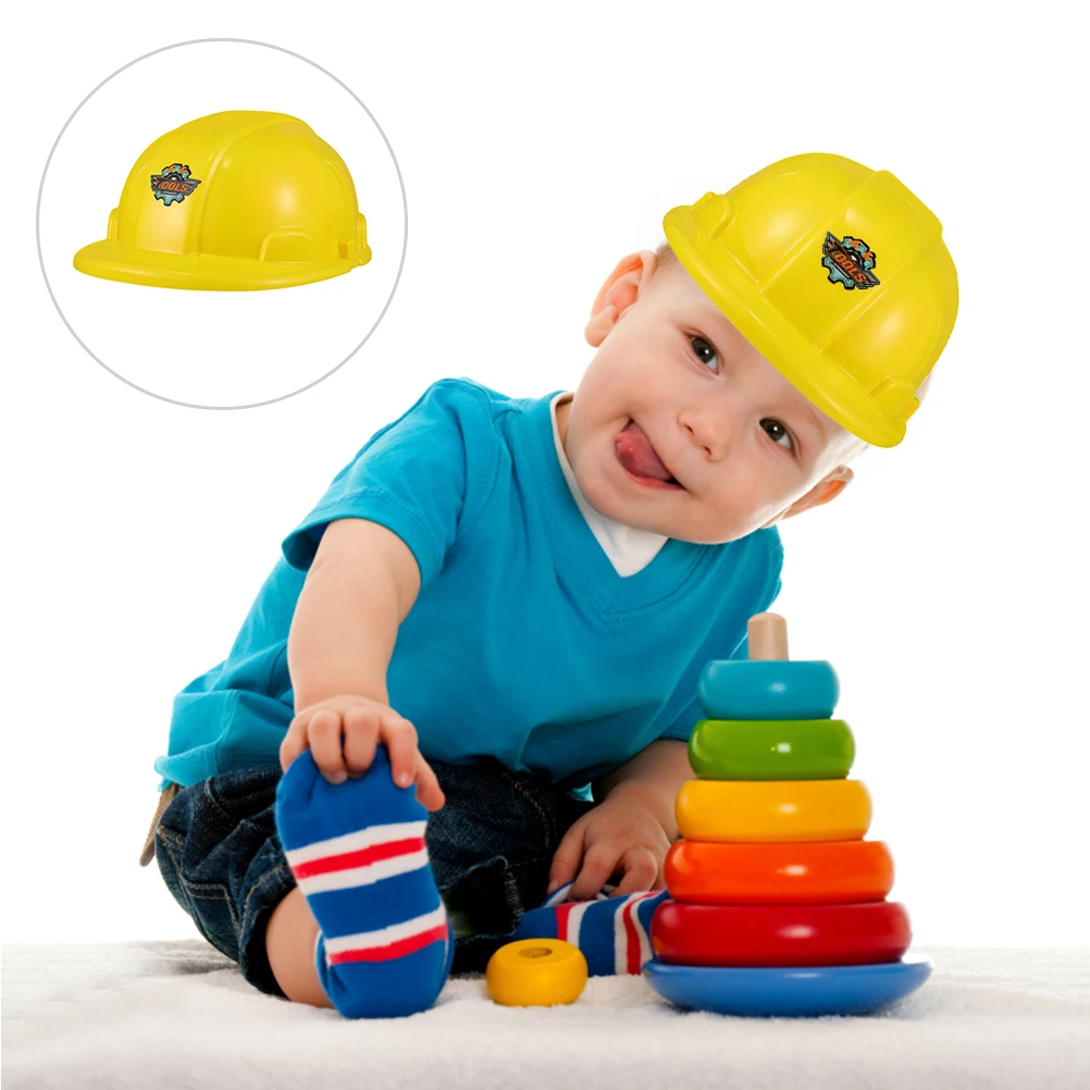 Plastic Construção Hard Hat para crianças, brinquedos educativos, chapéus realistas, fingir jogar, adereços jogo, simulação de brinquedo, 10PCs