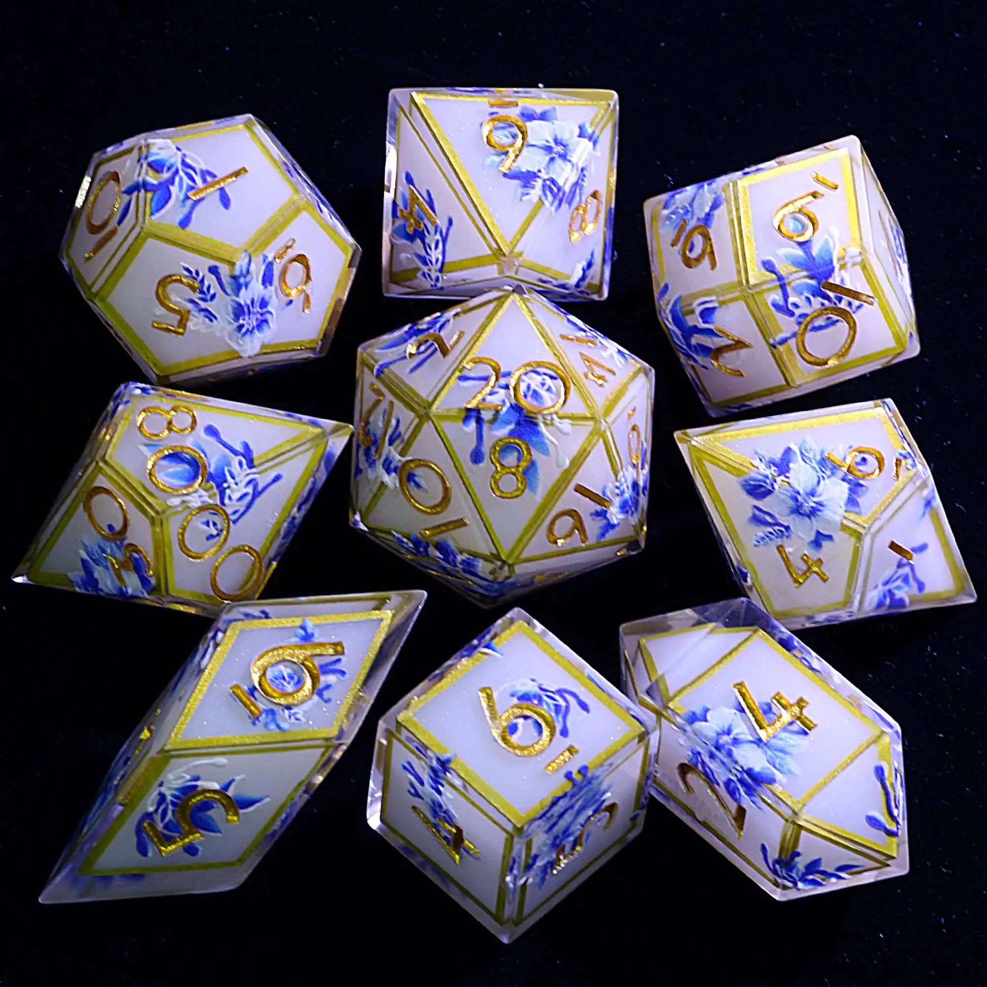 

9 Polyhedral Resin DD Dice Set Celestial Porcelain Decree