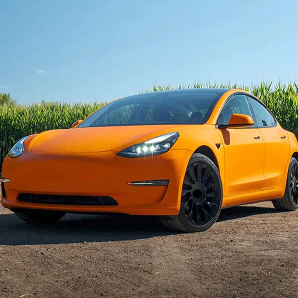 

For Tesla Model 3 2020-2023 Pre-cut PPF Paint Protection Film DIY Passion Orange PVC Color Change Film Anti-Scratch Vinyl Wrap
