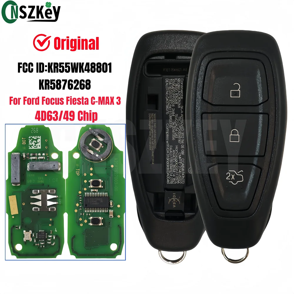 SOLOKEYS KR55WK48801 KR5876268 Original Remote Control Key For FordFor Ford Focus Fiesta C-MAX 3 434MHz 4D63 /ID49 Pro Chip