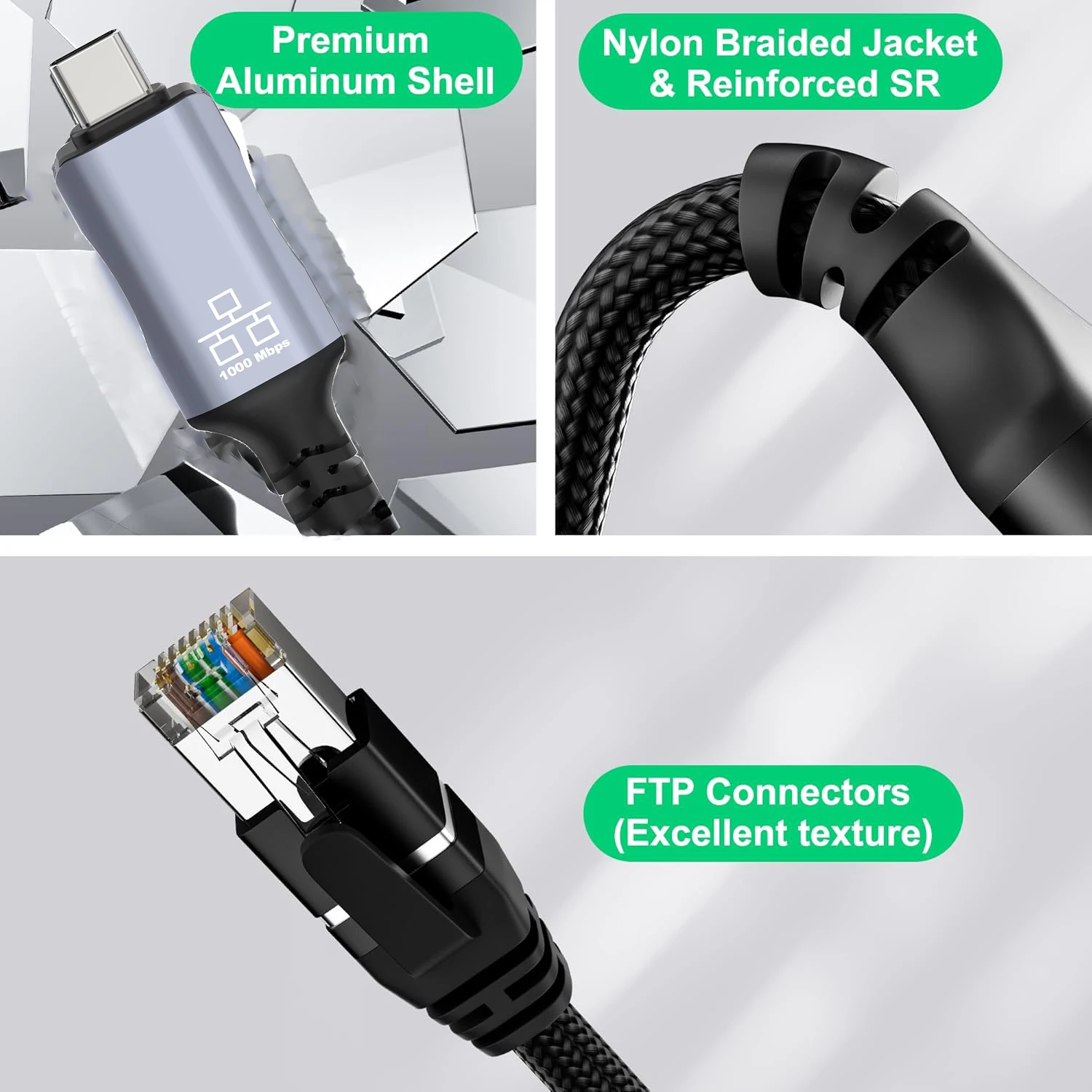 Ethernet-адаптер USB Type-C к RJ45, 1,8 м, нейлоновый плетеный кабель, гигабитное прямое подключение, совместимый с ноутбуками Macbook Pro