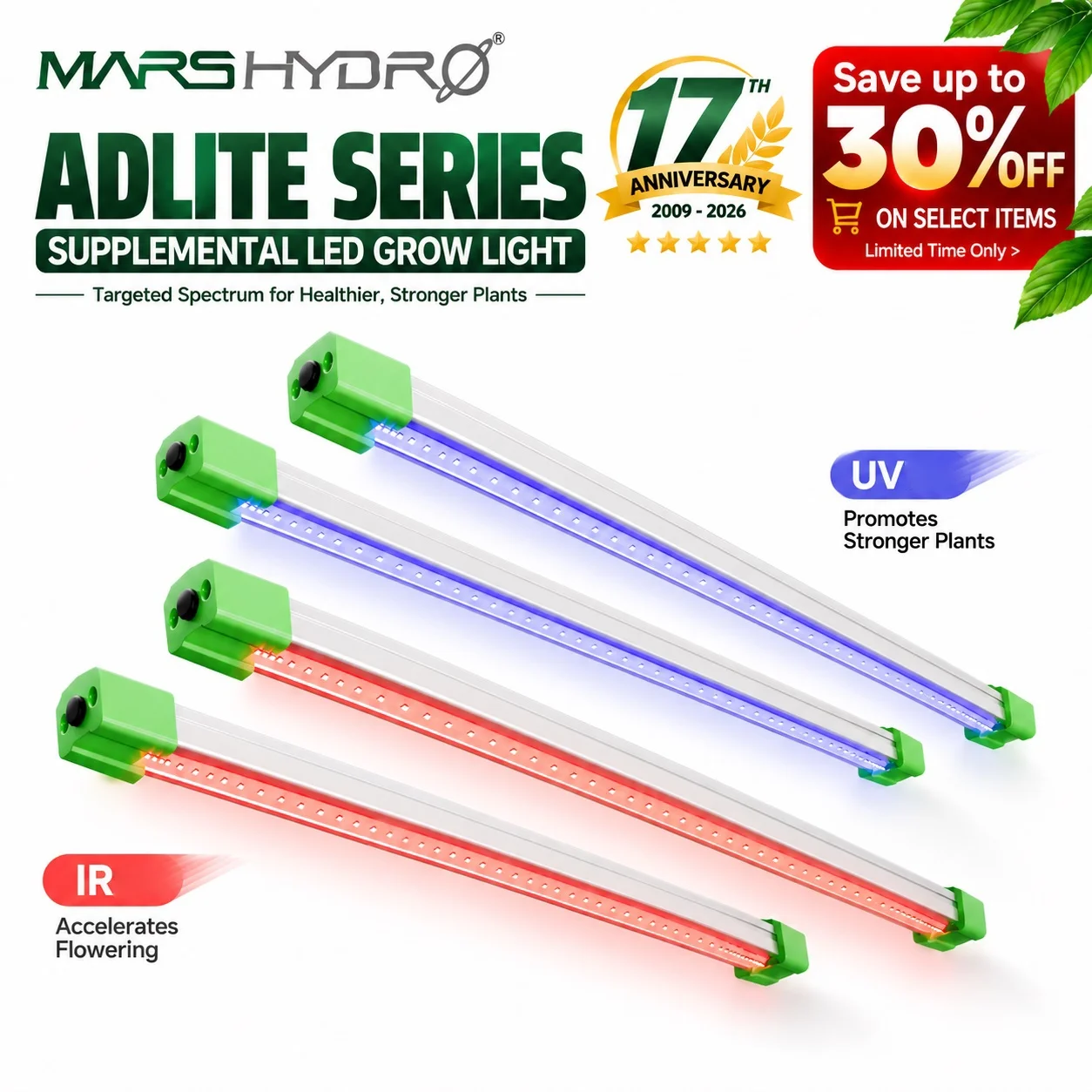 Barre luminose di coltivazione a LED integrate IR UV di Mars Hydro Adlite - Aumenta la crescita e il rendimento delle piante