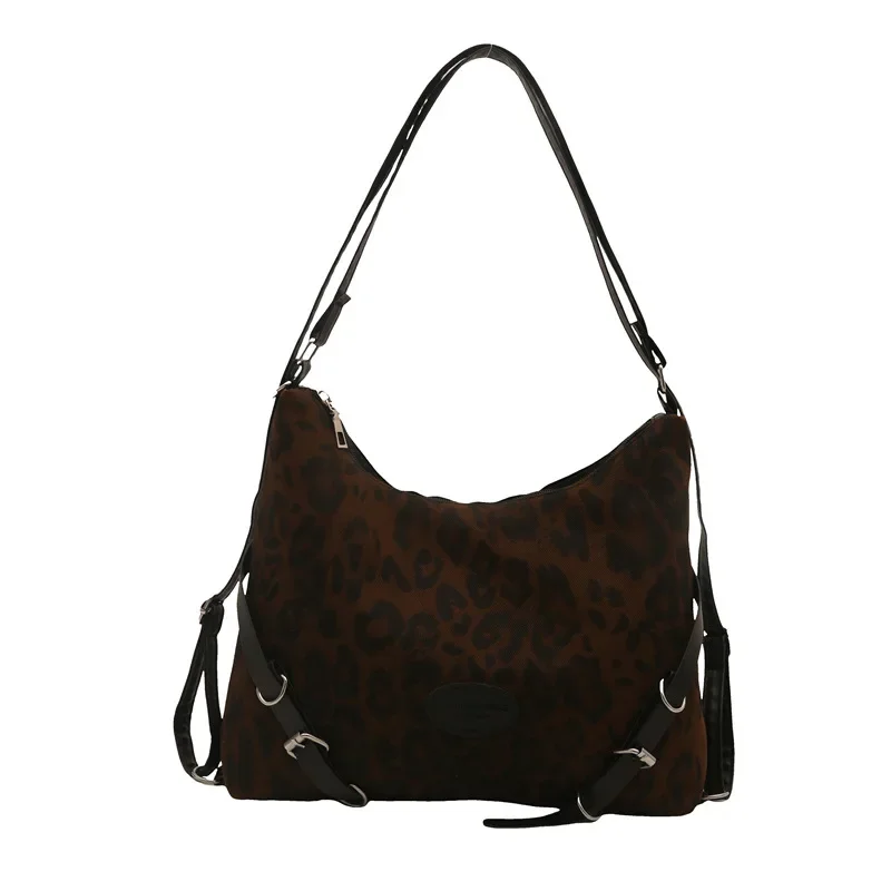 Mochila Popular de gran capacidad con estampado de leopardo para mujer, bandolera de moda, bolso sencillo de hombro informal, otoño 2024