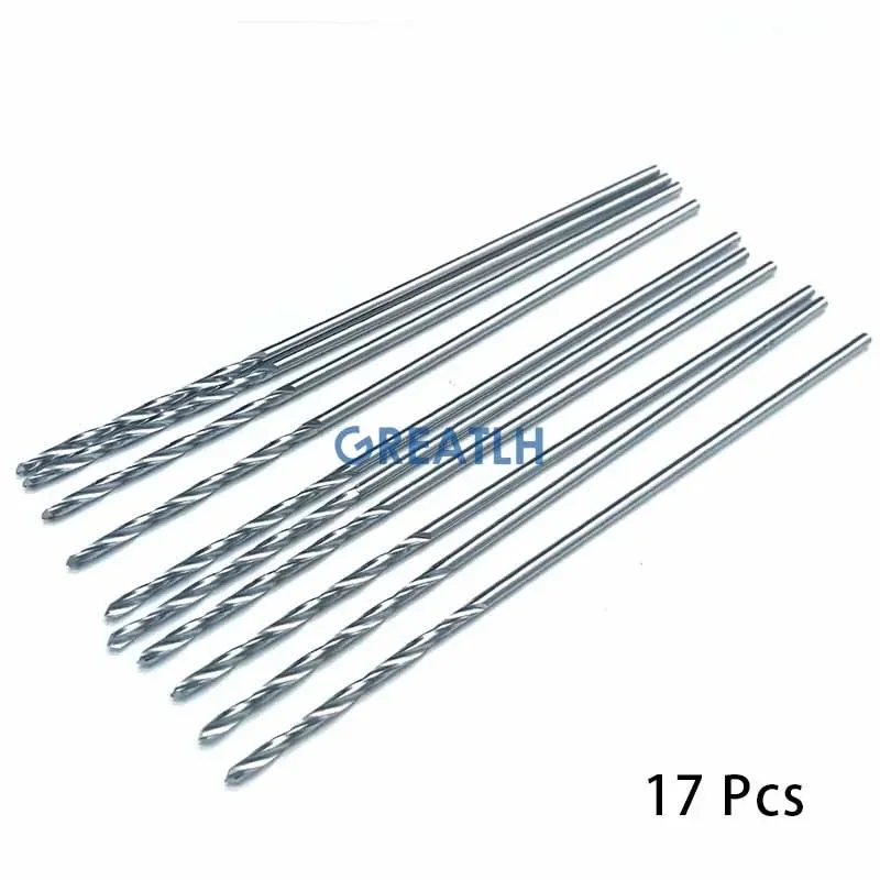 17 teile/satz Edelstahl Bohrer Bits Orthopädie Chirurgie Werkzeug 0,8mm-4,8mm Autoklavierbar Bohrer bits veterinär Haustier 115mm Lange