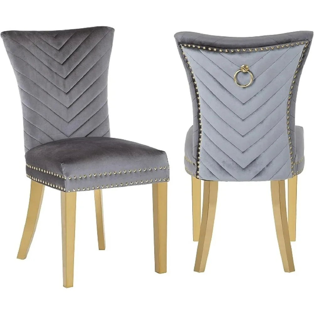 Dinning Chairs, 2-Piece Traditional Style Refined-Tufted Chair with Gold Legs and Velvet Fabric Finish, Kitchen Room Chair