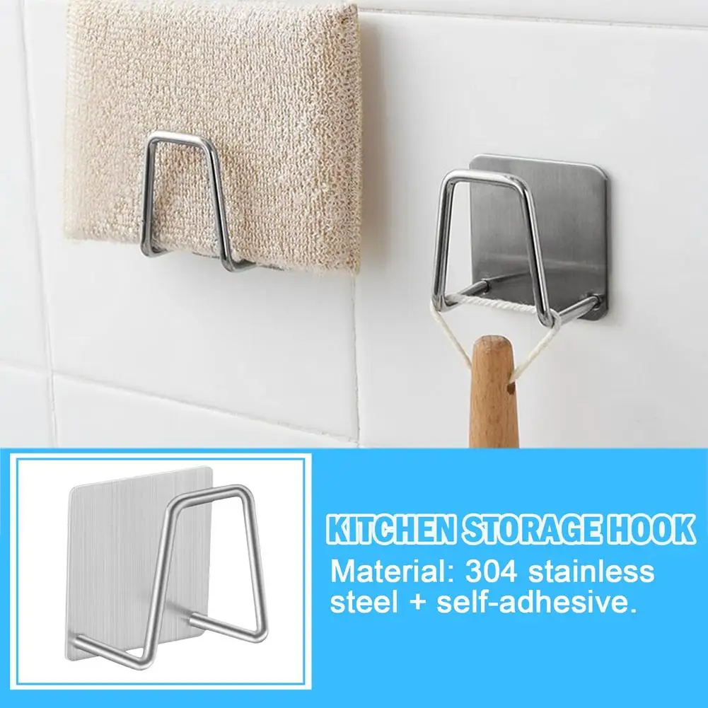 Stainless Steel Sponge Holder Hook Sink Drain Drying Rack Self Adhesive Wall Hooks Organizer For Bathroom Kitchen Accessories