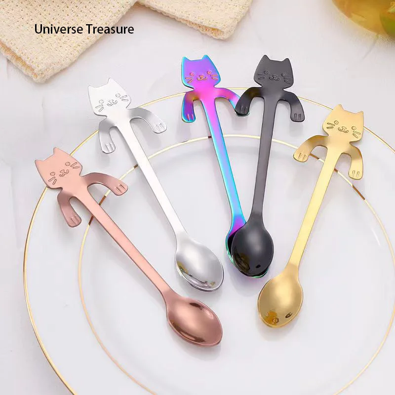 Children Spoons Tableware Kitchen Tools Mini Cute Cat Coffee Spoon 304 Stainless Steel Teaspoon Dessert Snack Scoop Ice Cream