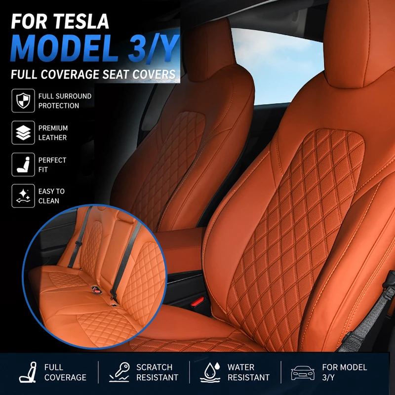 Premium Nappa Leather Full Wrap Seat Cover For Tesla Model 3 Y 2024 2025 Custom Fit Interior Upgrade Anti Scratch Protection