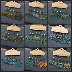 Boho 3Pcs/set Ethnic Leaf Bronze Earrings Set Vintage Hanging Earrings for Women Gypsy Statement Jewelry Accessories Pendientes