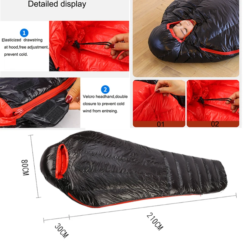 Imagem -03 - Outdoor Camping Bolsa de Dormir Ultraleve Muito Quente Ganso Branco para Baixo Viagens Frias Alta Montanha Neve Outono Inverno