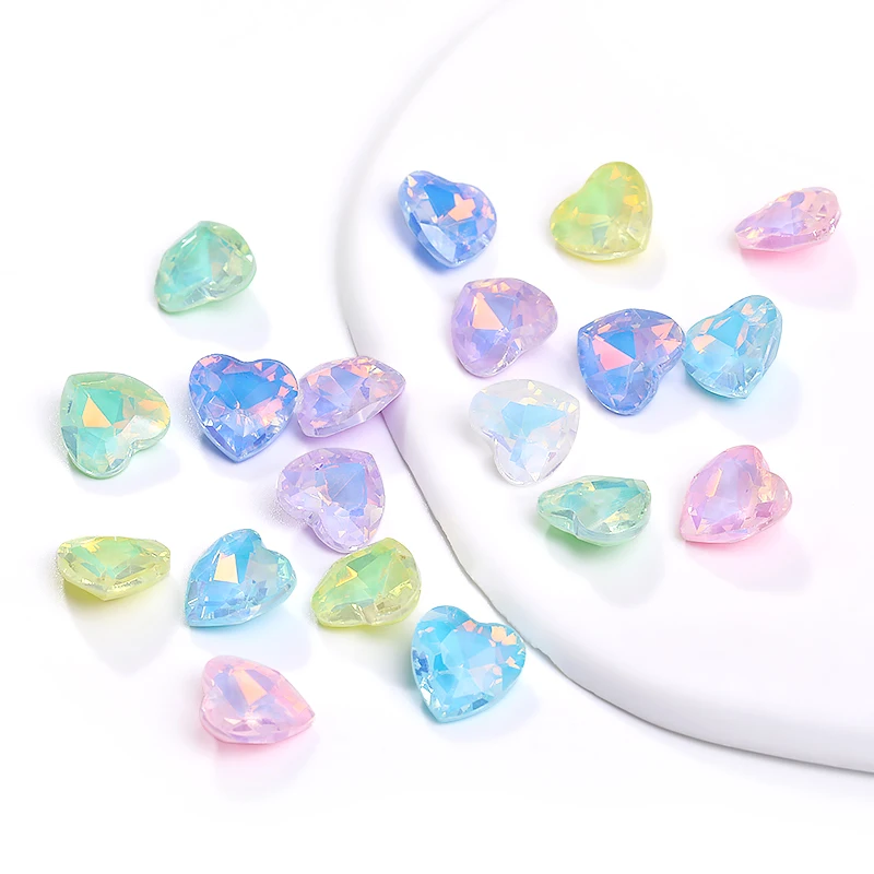 45pcs Heart Piontback Rhinestones Opal Mocha Stones Diamond Decoration Glass Crystal Glitter Gem Beeds for Wedding Accessories