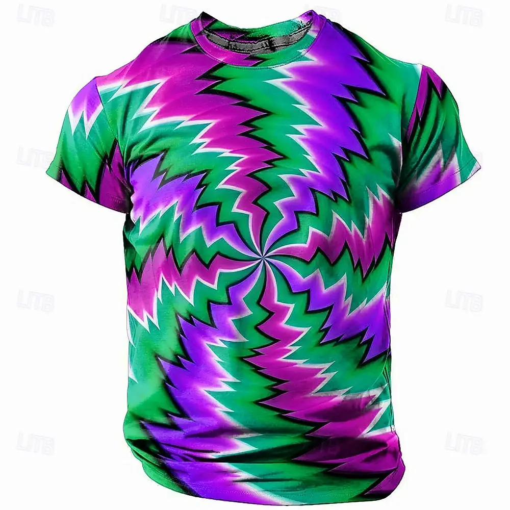 Psychedelic Optical Illusion 3D Print Men Short Sleeve Tee Color Swirl Crew Neck Casual Multi Colors