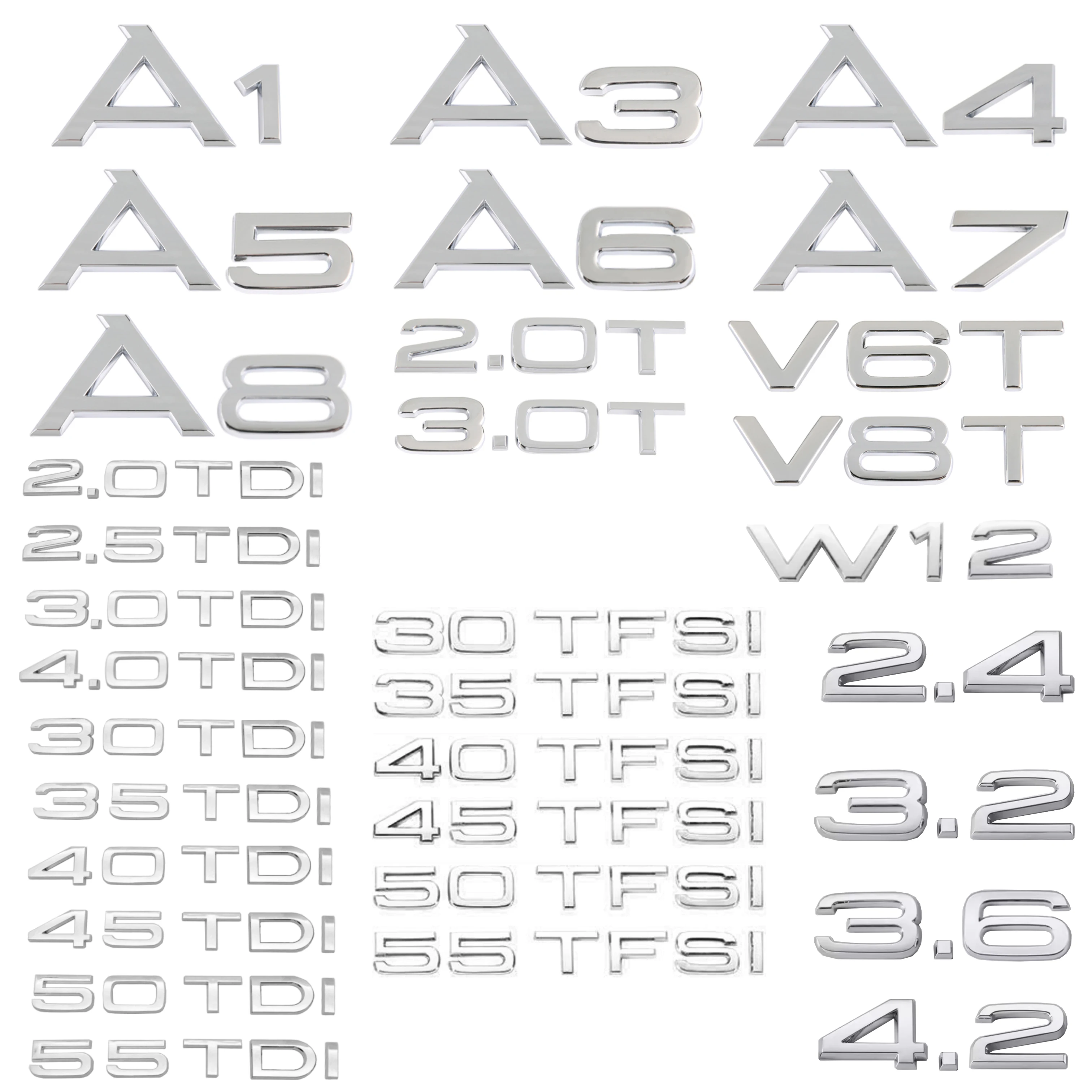 Car Trunk Sticker 3D ABS Chrome Silver 2.0 2.5 3.0 4.0 5.0TDI 30 35 40 45 50 55 TDI For Audi A1 A3 A4 A5 A6 A7 A8 Q2 Q3 Q5 Q7 TT