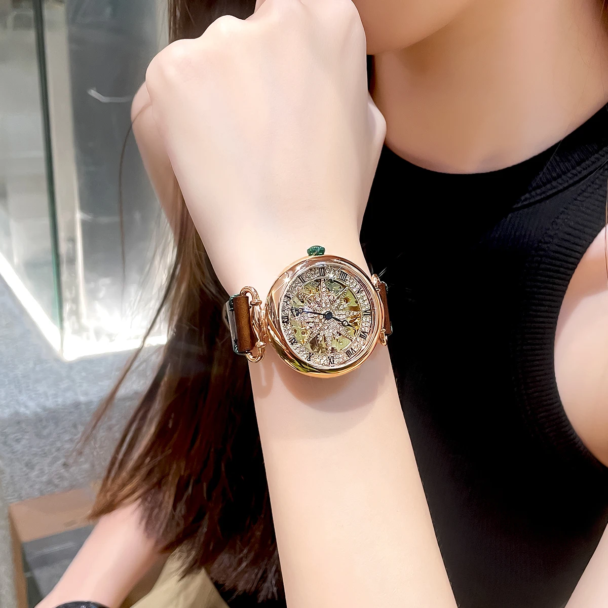 Sunflower Ceramic Watch Women's Niche Light Luxury Women's Watch Mechanical Watch, Mechanical Watch