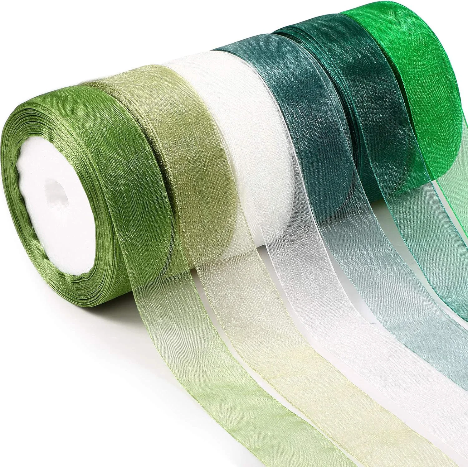 

6 Rolls 50 Yards Sheer Chiffon Ribbon Organza Satin Ribbons for Gift Wrapping Wedding Bouquets Party Wreath DIY Fabric Crafts De