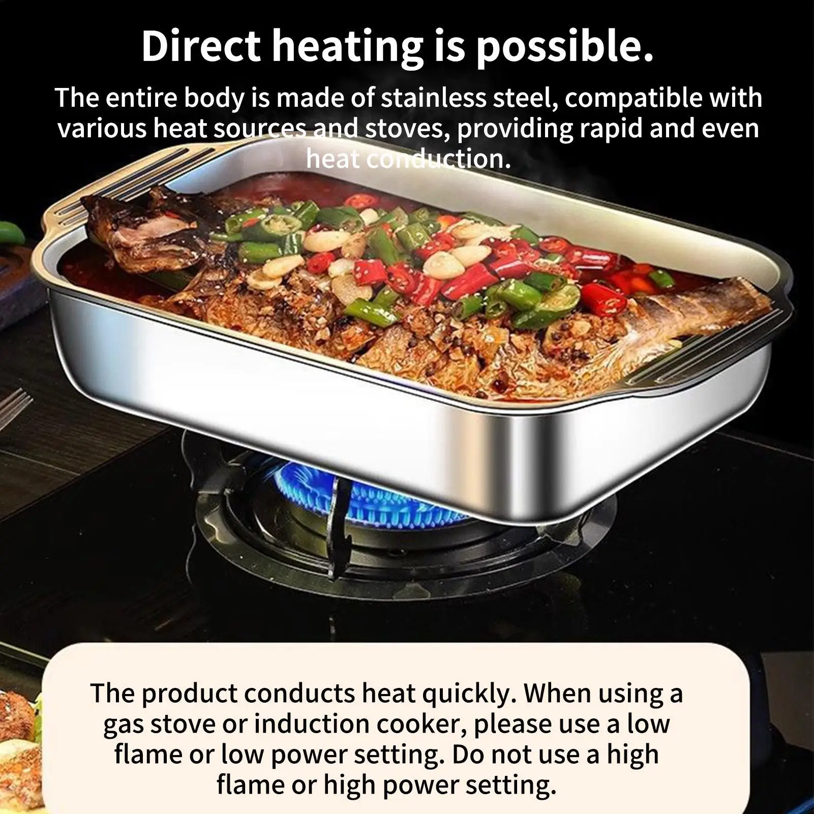 مقلاة خبز من الفولاذ المقاوم للصدأ مع مقبض غطاء صينية فرن مستطيلة طبق خبز لكعكة الخبز Lasagna Gratin المطبخ حفلة المنزل