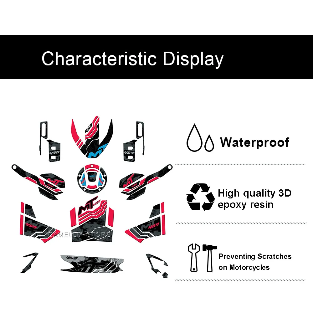 Ensemble d'Autocollants 3D pour Moto CF MOTO, Protection de Sol Précieuse en Résine Xy, Étanche, pour Carburant, 450, 2024