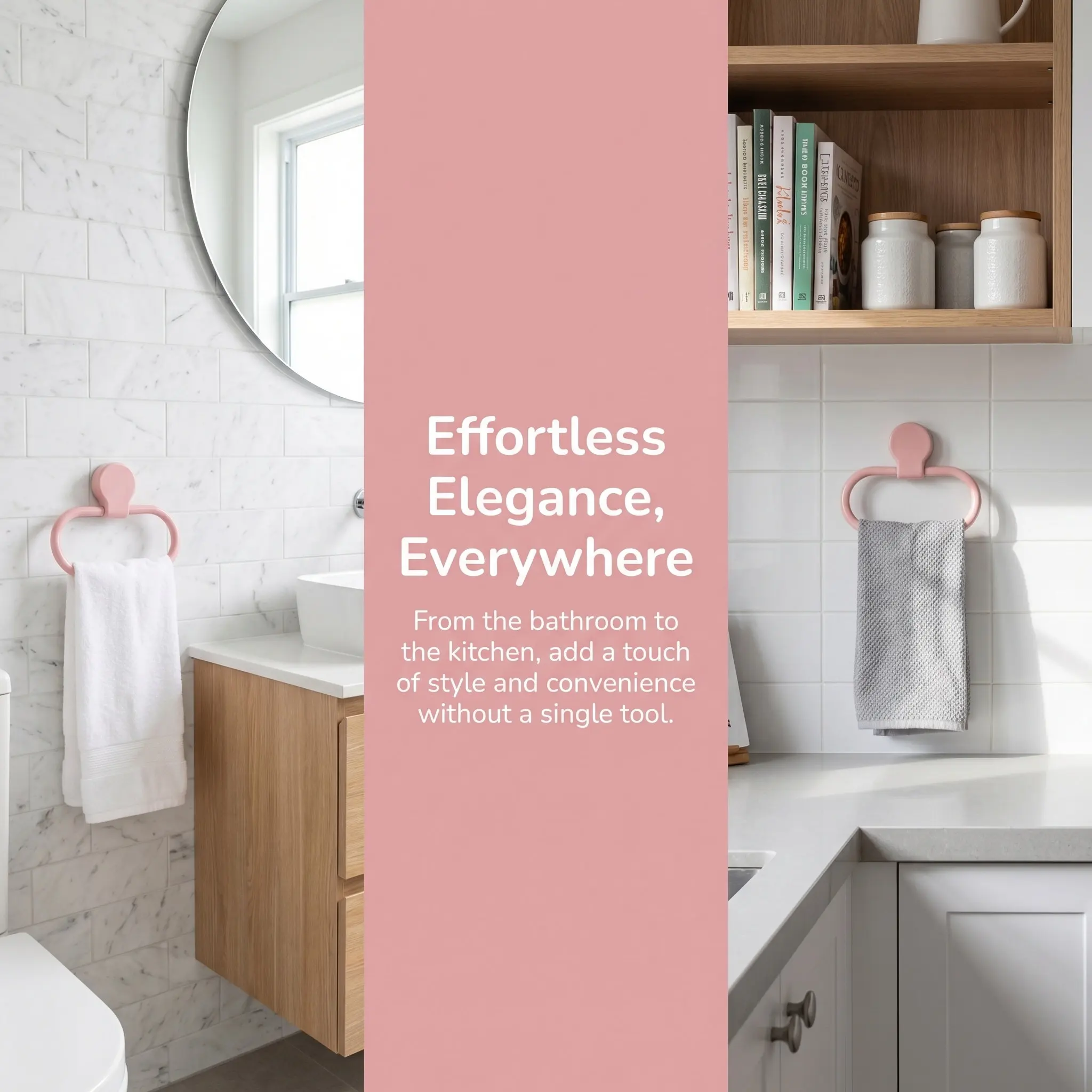 Easy Install Self-Adhesive Towel Ring Premium ABS Material for Bathroom Kitchen Towel Organization No Tools Required Modern