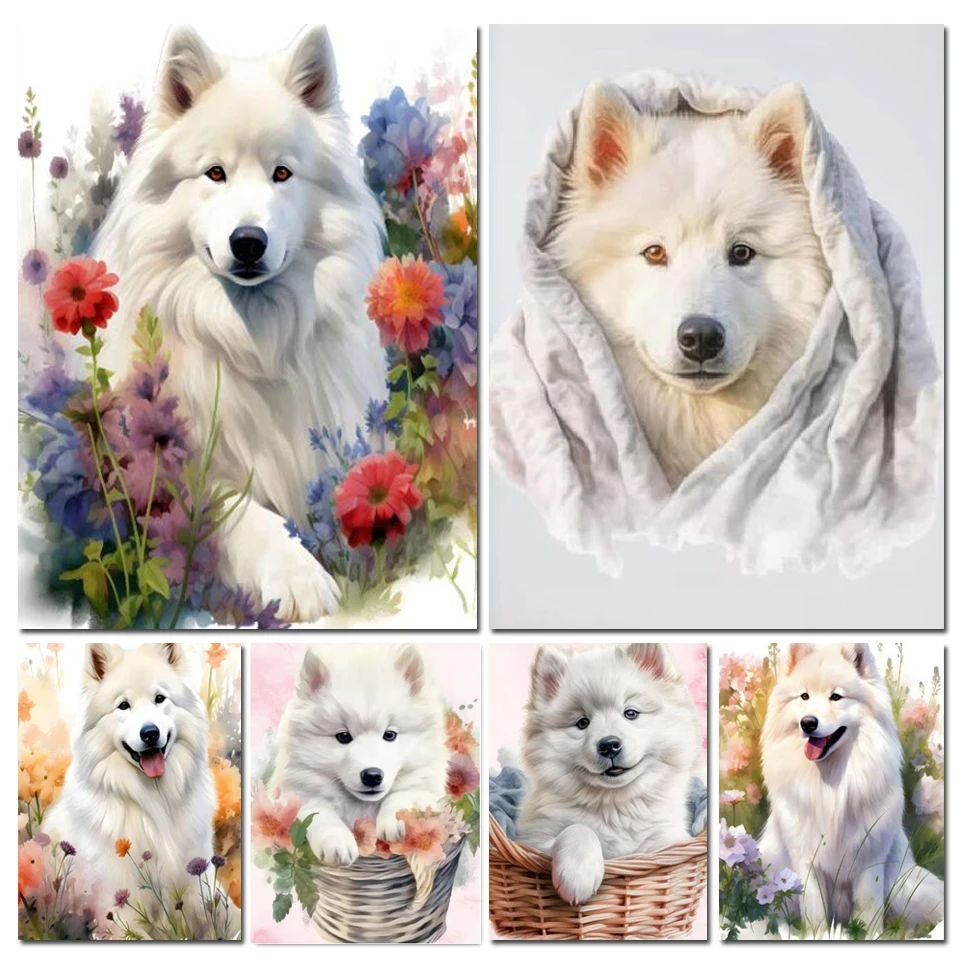 

Samoyed DIY Diamond Painting White Dog Mosaic Animal Full Square Round Drill Embroidery Cross Stitch Kit Wall Art Home Decor