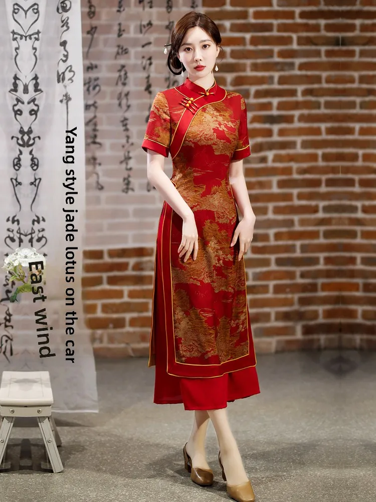 

Red Improved Dr Materni Sle Summer Wear for Older Women Belly Covering Vintage Wind Long Dr