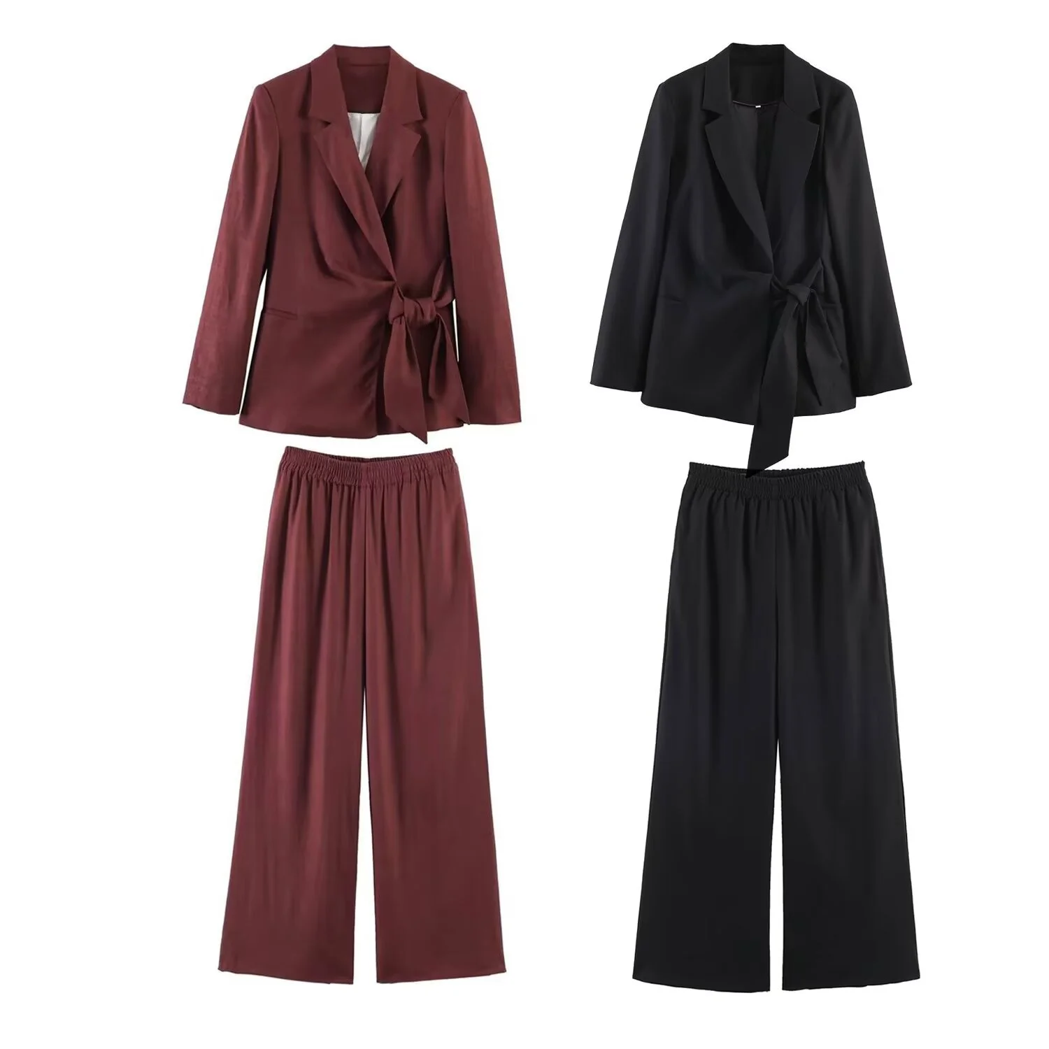 

BSAY 2026 Spring High Street Pants Set Women Buttons Lace Up Blazer Suit High Waist Pants New Fashion Minimalist Lady Sets