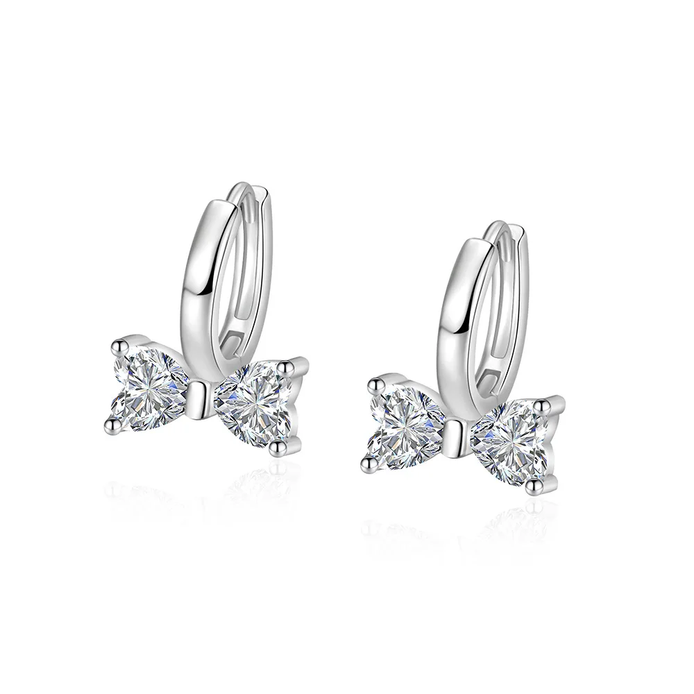 

925 Sterling Silver Earrings Bowknot Zircon Earrings Women's Fashion Simple Birthday Party Wedding Anniversary Jewelry Gift