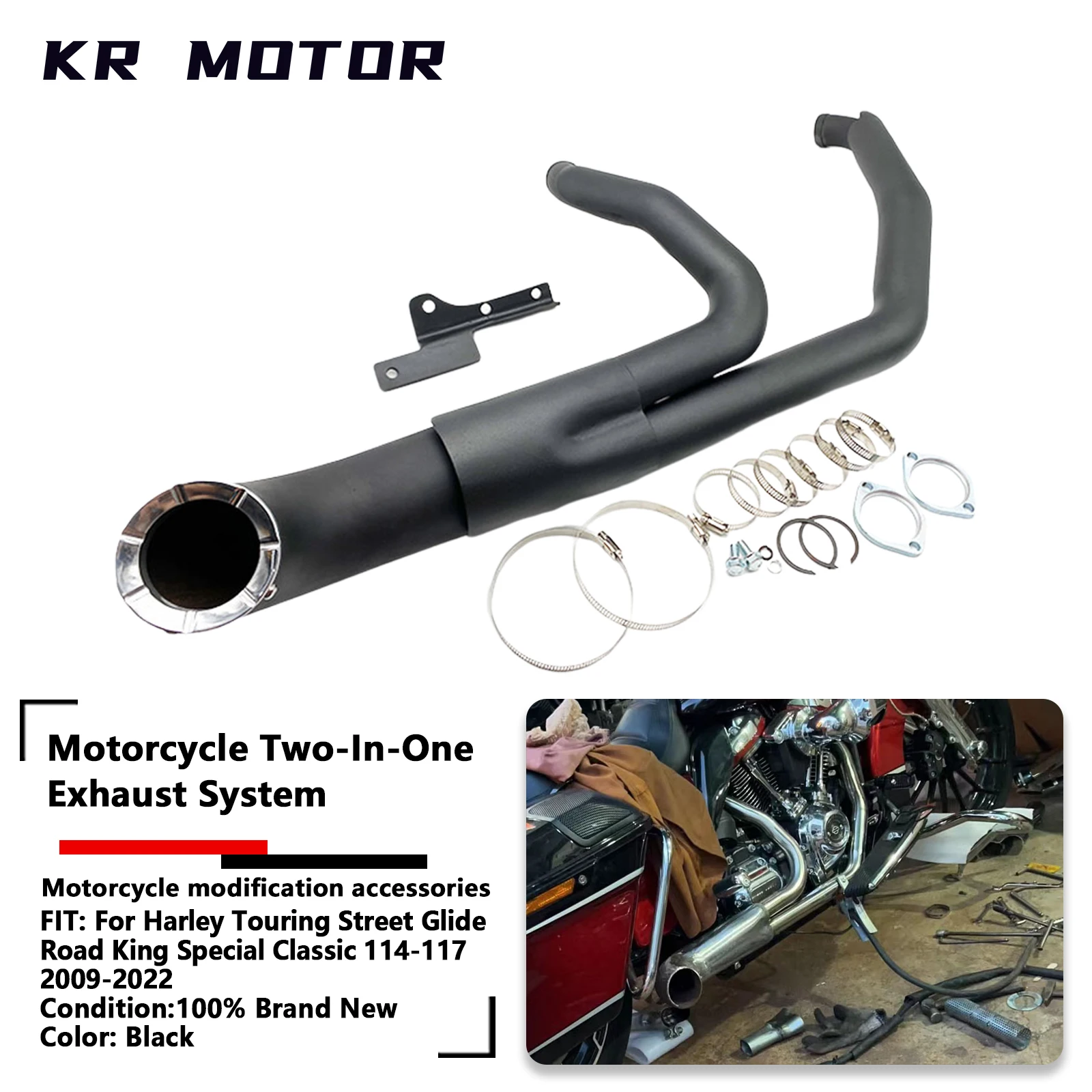 

Motorcycle 2-into-1 Exhaust Fit For Harley Touring Street Glide Road King Special Classic 114-117 2009-2022 Full System Muffler