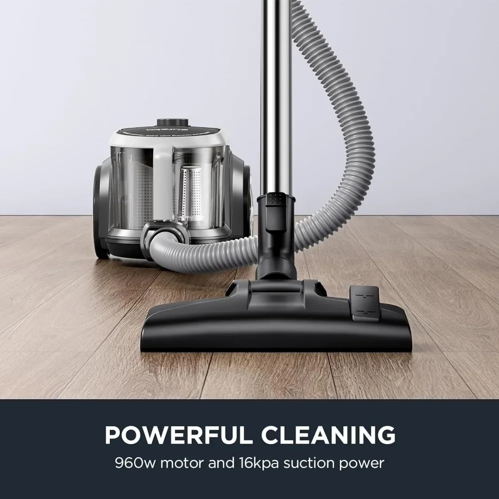 Bagless Canister Vacuum Cleaner, Lightweight Vac for Carpets and Hard Floors, Hepa Filter, Filtration Efficiency of up to 99.9%