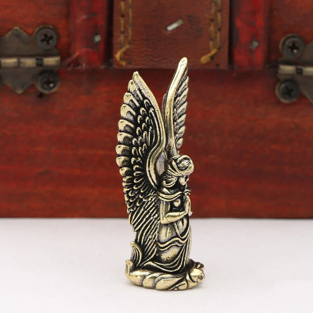 Brass Goddess Guardian Angel Small Statue Characters Miniatures Figurines Desk Decoration Crafts Home Decor Ornament Accessories