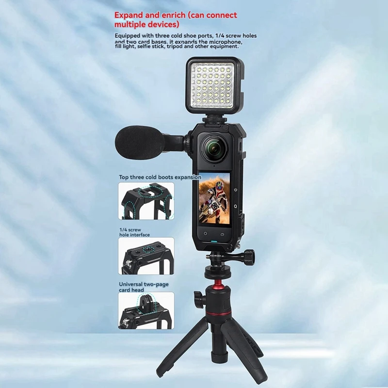 กรอบป้องกันกล้องสําหรับ Insta360 X4 Metal Cage Rig Housing พร้อมขยายฐานรองเท้าเย็น