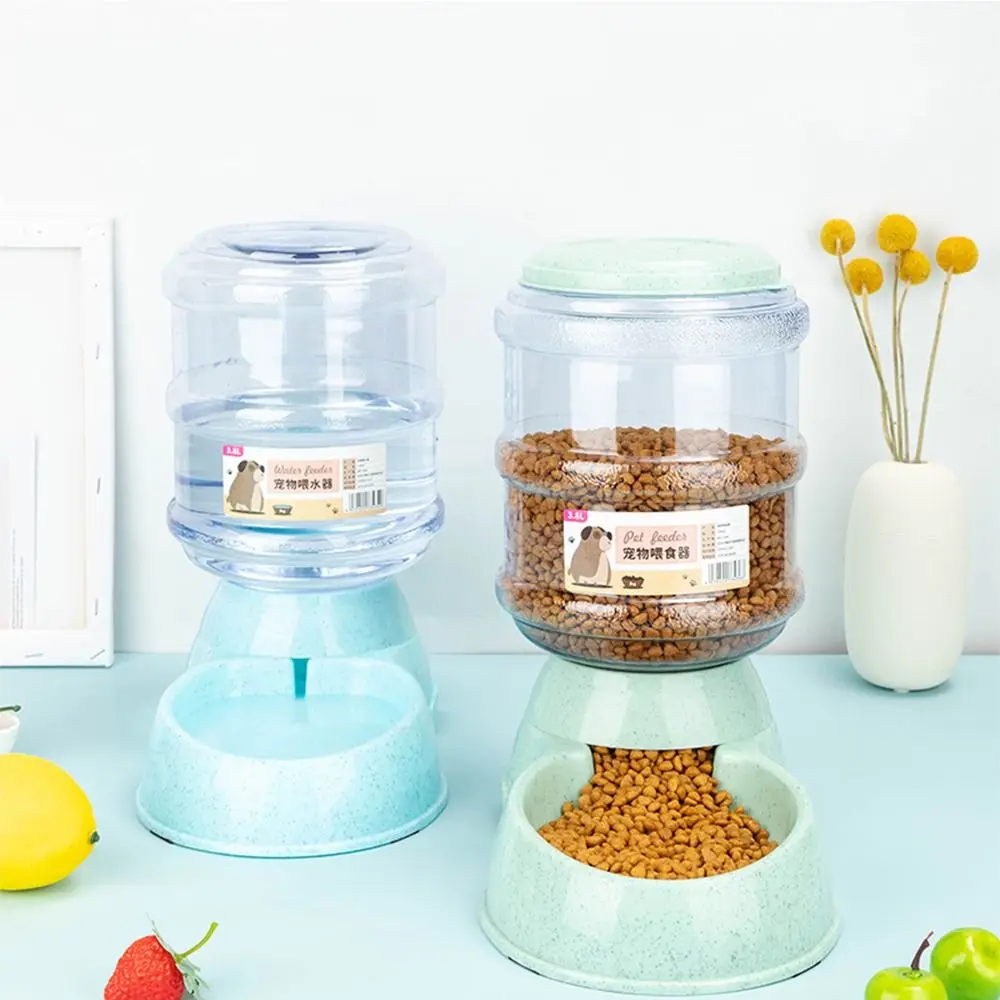 Plastic Dog Cat Food Dispenser 3.8L Gravity Feeder Pet Food Drinking Bowl Large Capacity with Storage Bucket