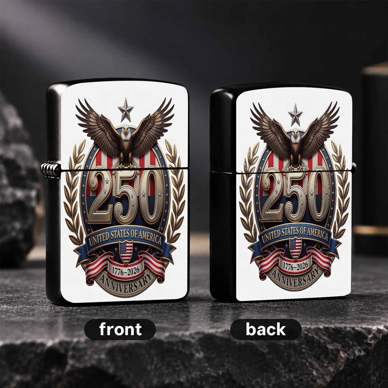 Vintage American 250Th Anniversary Portable Lighter, Patriotic Bald Laurel Emblem Design For Us Independence Day, Classic Collectible Igniter For Outdoor Camping, Candle Lighting, Gifting To Family Friends And Veterans A Humorous And Intere