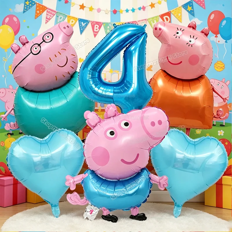 Set de Globos con Número de Peppa Pig para Baby Shower, Decoración para Fiestas de Cumpleaños Infantiles, Globos de Dibujos Animados para Niños y Niñas, Artículos para Eventos Infantiles