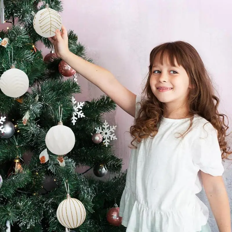 6 ชิ้น/กล่อง 8 ซม.เครื่องประดับคริสต์มาสFlocking BallหัตถกรรมXmas Party Decorต้นคริสต์มาสแขวนจี้ของขวัญNoel Navidad