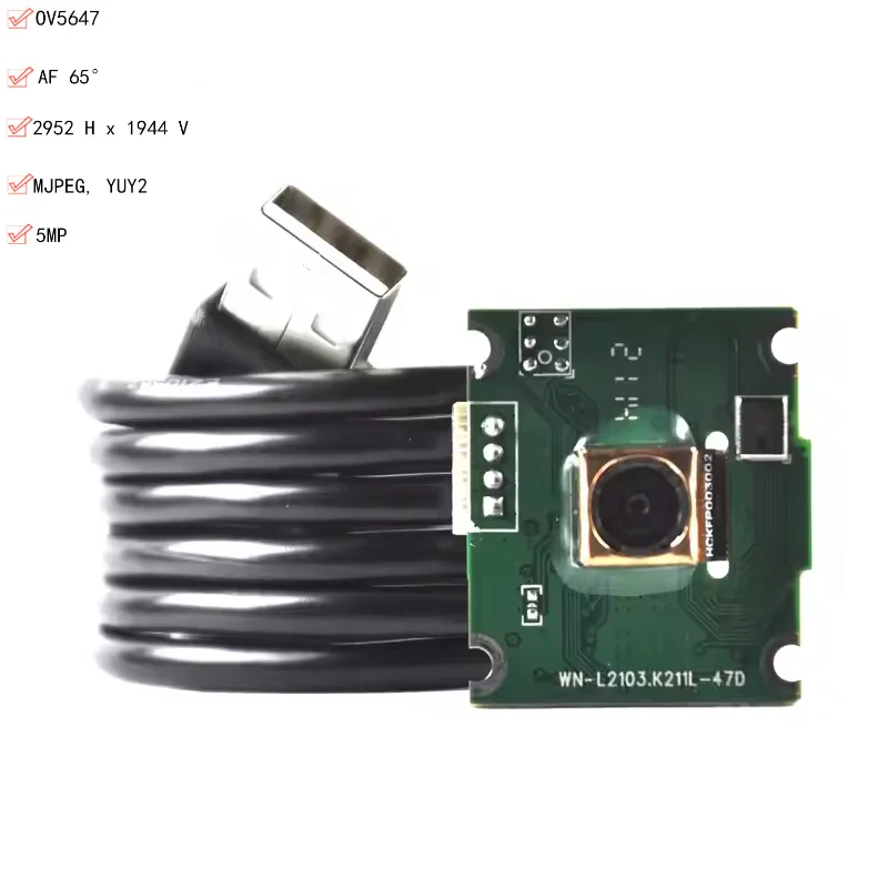 2952 x 1944 5MP HD OV5647 USB Camera Module Autofocus 65 degrees With Digital Microphone Free drive For Machine Vision