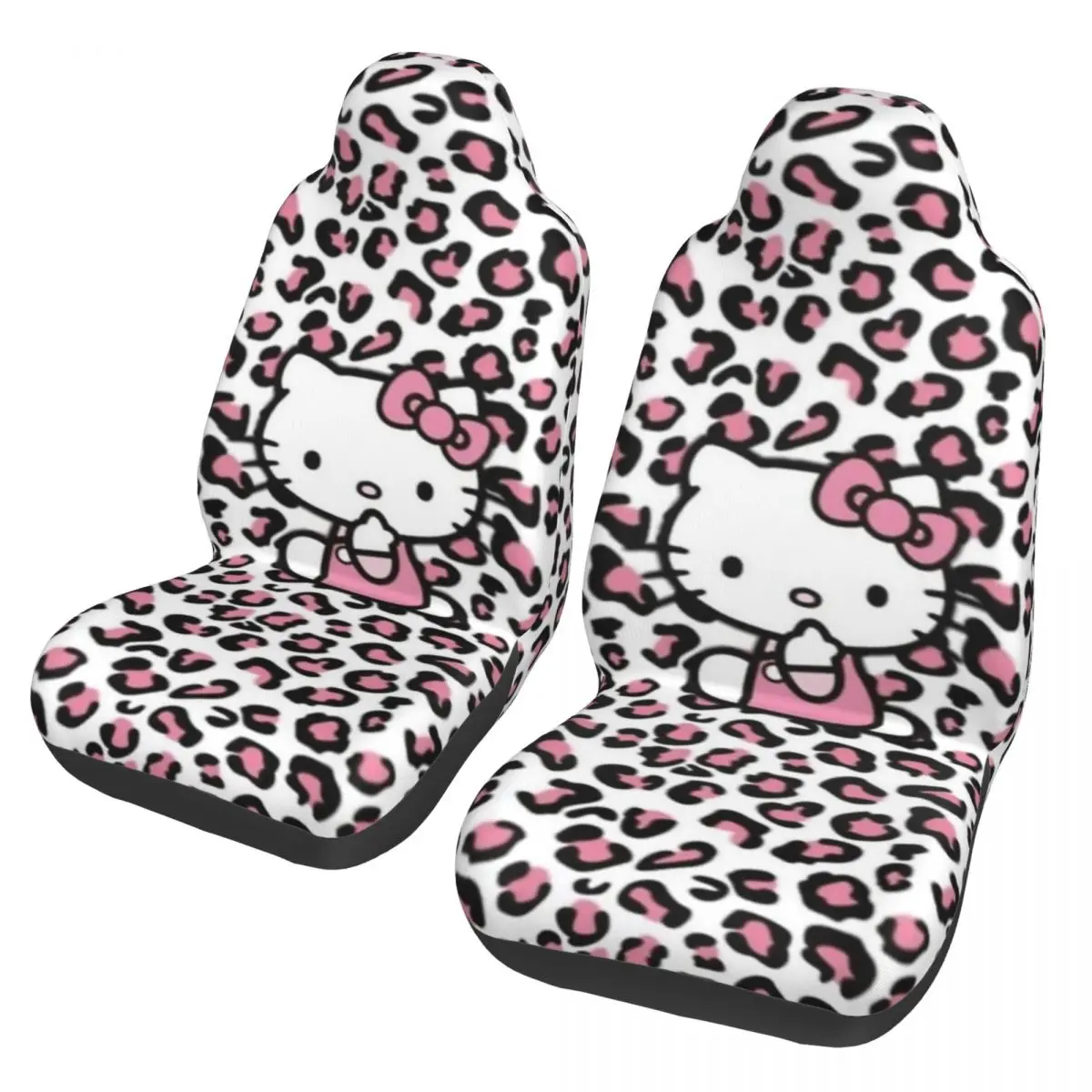 

Hello Kitty Leopard Print Universal Car Seat Cover Four Seasons Front Rear Flocking Cloth Cushion Polyester Car Accessories