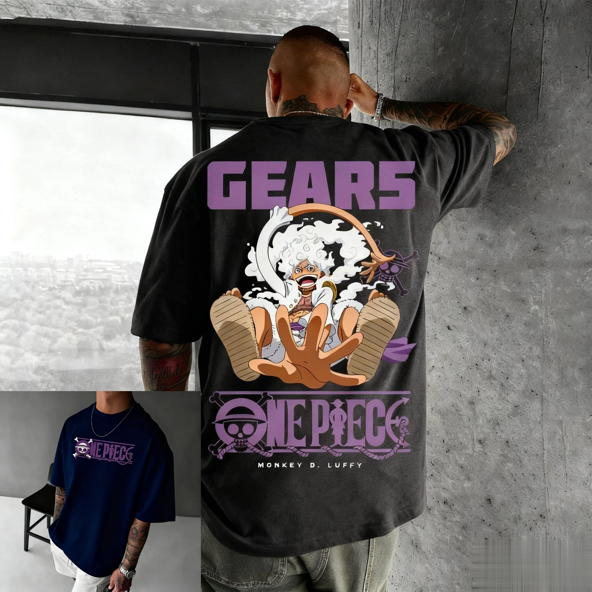 Bandai 2026 nuevo Retro de una pieza D Luffy Anime Gear 5 camiseta con estampado gráfico de cómic Casual para hombre de manga corta suelta de talla grande