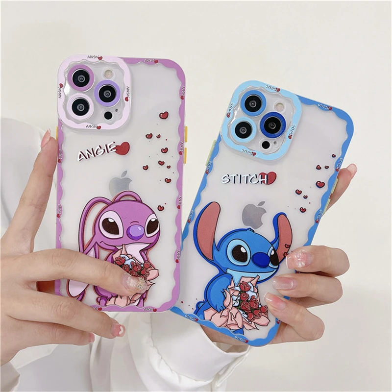 Cute Disney Cartoon Couple Stitch Case for iPhone 12 Pro 11 Pro XS Max X XR 7 8 Plus Back Cover Silicone TPU Anti-fall Shell