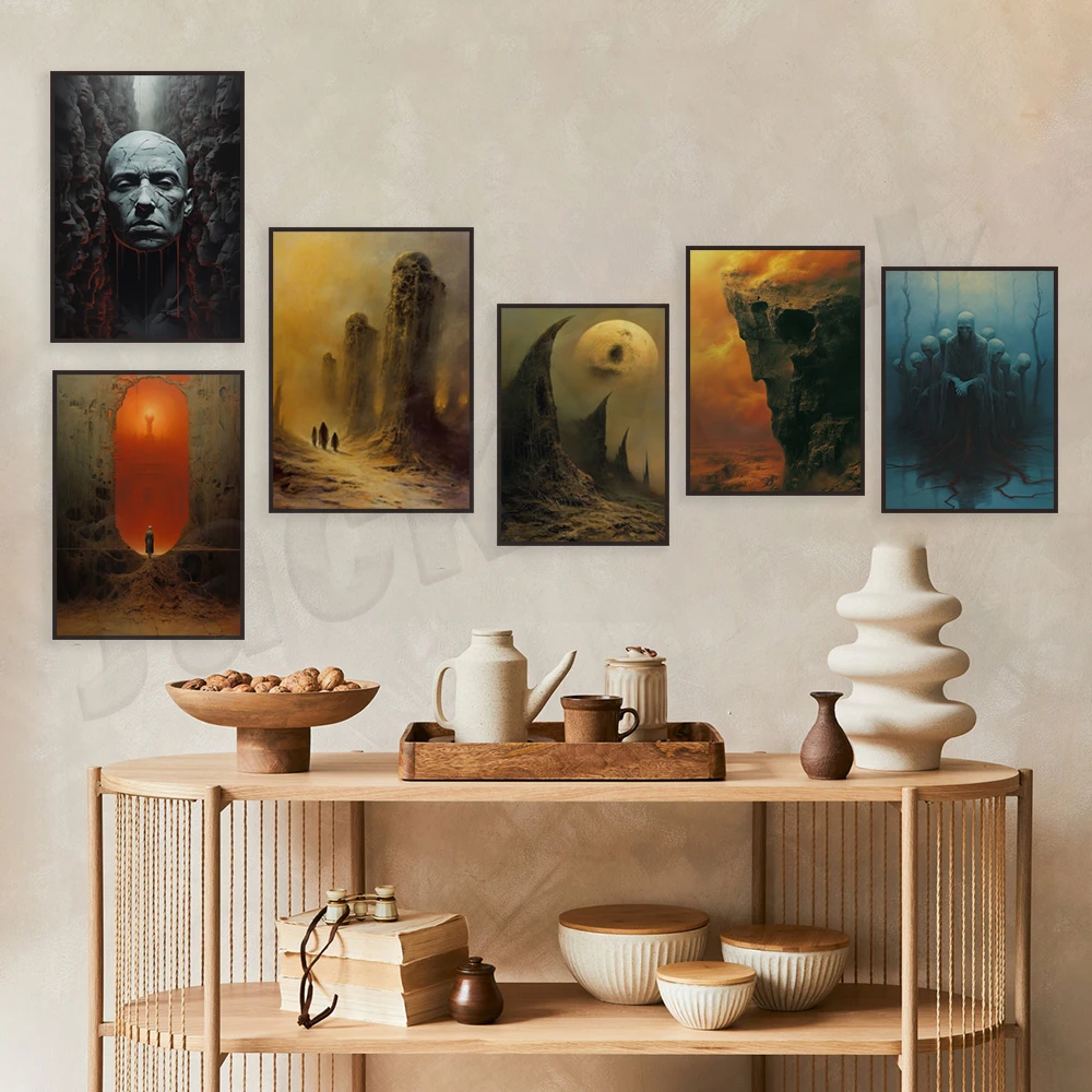 مطبوعات فنية جدارية لديكور المنزل ، فن بولندي ، سريالي ، قوطي ، مظلم ، ديكور منزلي ، مخدر ، بيكسينسكي ، بيكسينسكي