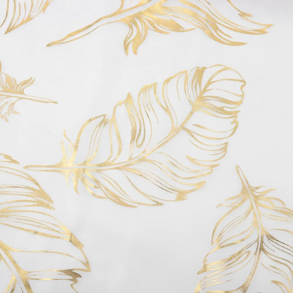1 set Gold Foil Print Sheer Curtains Floral Pattern 52