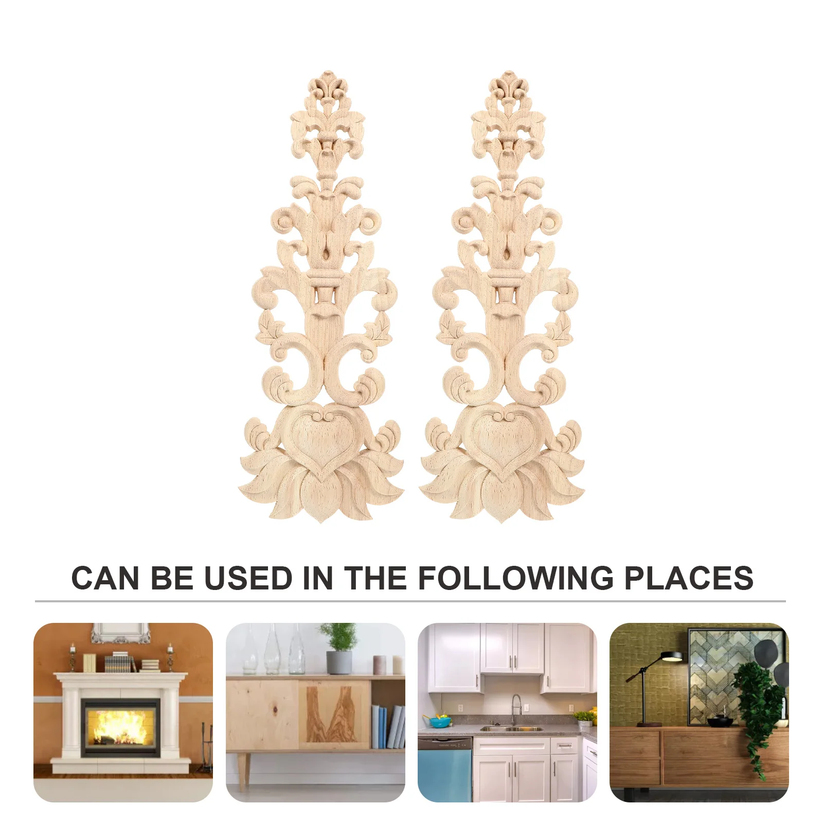 2pcs European Style Cabinet Door Inlay Wood Carved Applique For Home Decor Diy Craft Retro Furniture Wooden Onlay Ornament