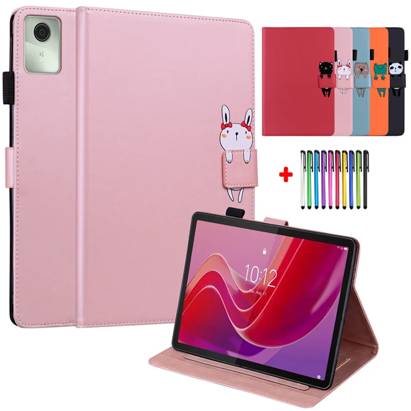 For Lenovo Tab M11 Case TB330FU 11 inch Cute Kids PU Leather Soft TPU Shell For Lenovo Xiaoxin Pad 2024 Cover Etui + Stylus