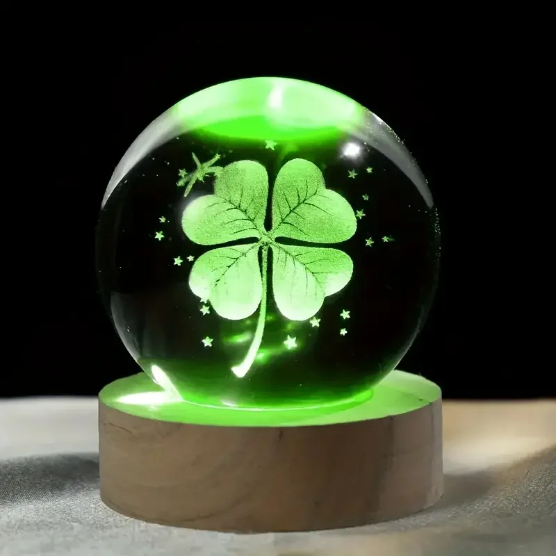 1pc 3D four-leaf clover crystal ball with colored light base, family bedroom decoration gift, birthday,  Mother\'s Day gift