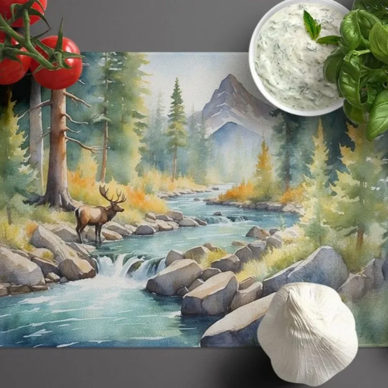 

Потрясающая большая сервировочная доска из закаленного стекла с декоративным горным потоком