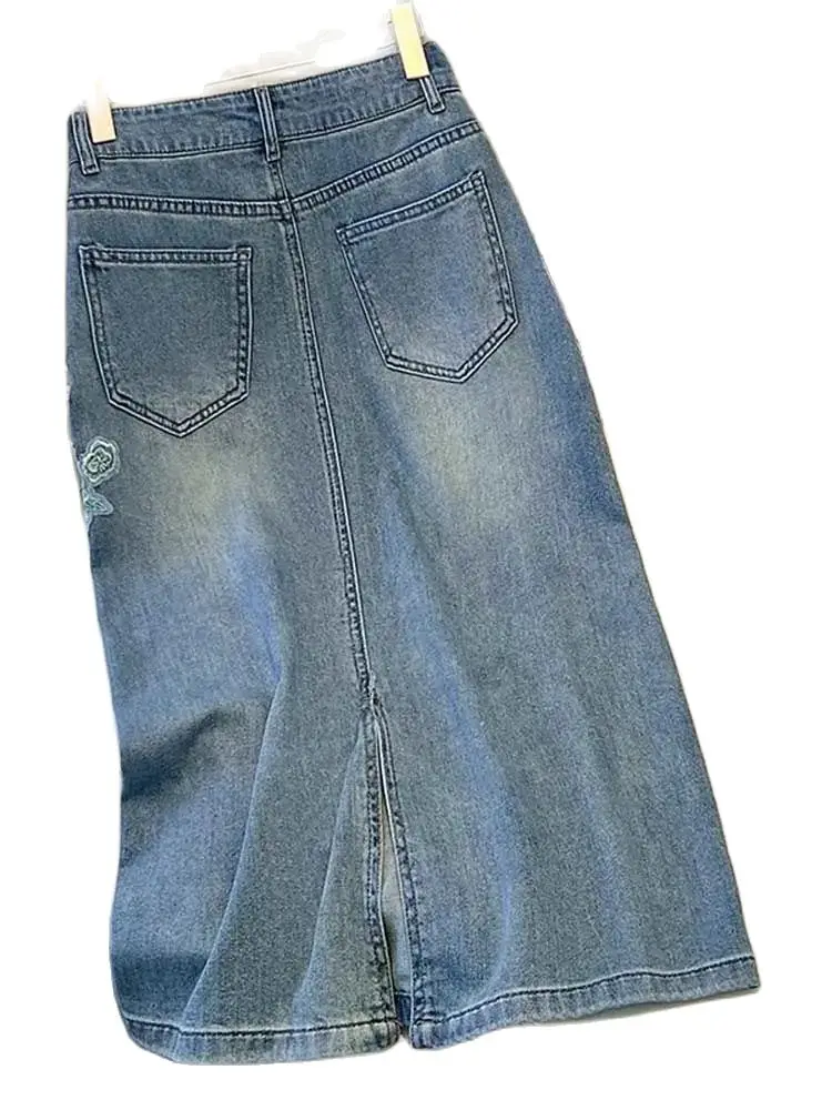 Lässig geschlitzter Jeans rock, für Damen bekleidung, Frühling Sommer hoch taillierte bestickte Schnalle Wickel A-Linie Jeans Röcke, 2024 neu