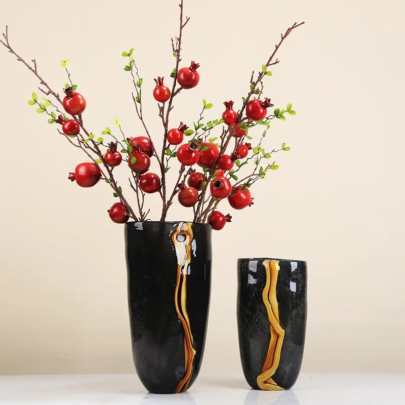 Black Glass Vase, Orange Water Patterned Flowerpot, Flower Arrangement, Hydroponic Vase, Glass Container, Living Room Decoration