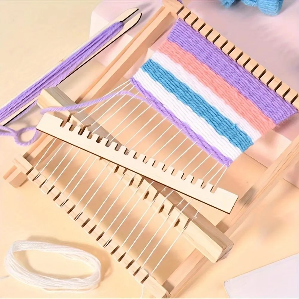 Creative Traditional DIY Wooden Weaving Loom Starter Kit Mini Hand-Woven Knitting Loom Set Easy to Install Weaving Loom Kit for