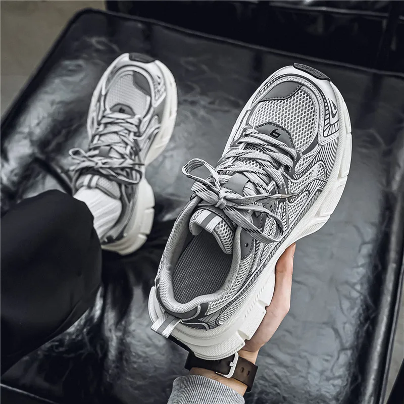 

Men's Summer Fashion Sports Shoes Breathable Mesh Running Shoes Thick Bottom Casual Sporty Design Low Cut Slip-On Sneakers