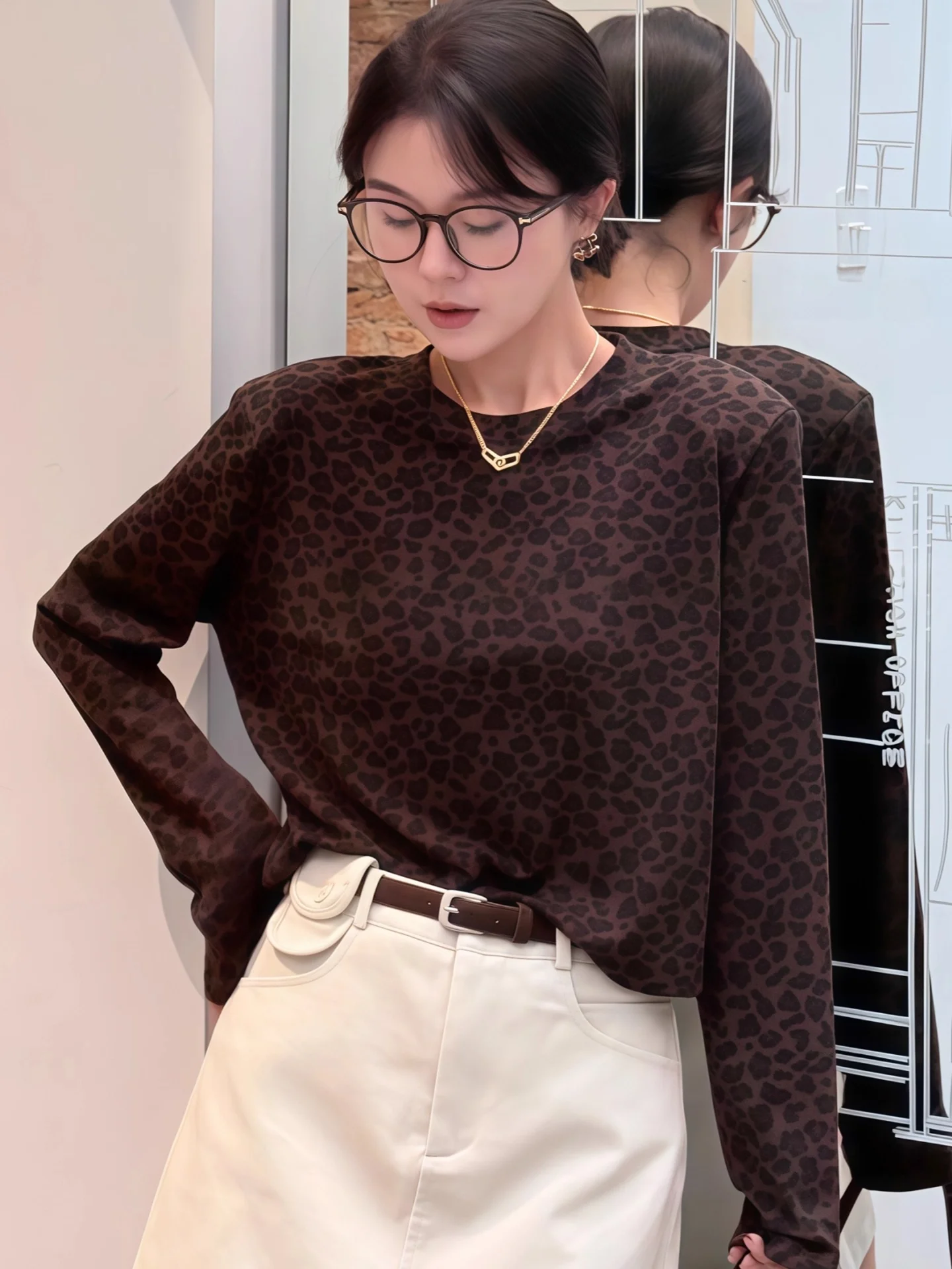 Ele camada de base de malha irt outono casual chique design longo sve na moda commute sle versão coreana corte reto