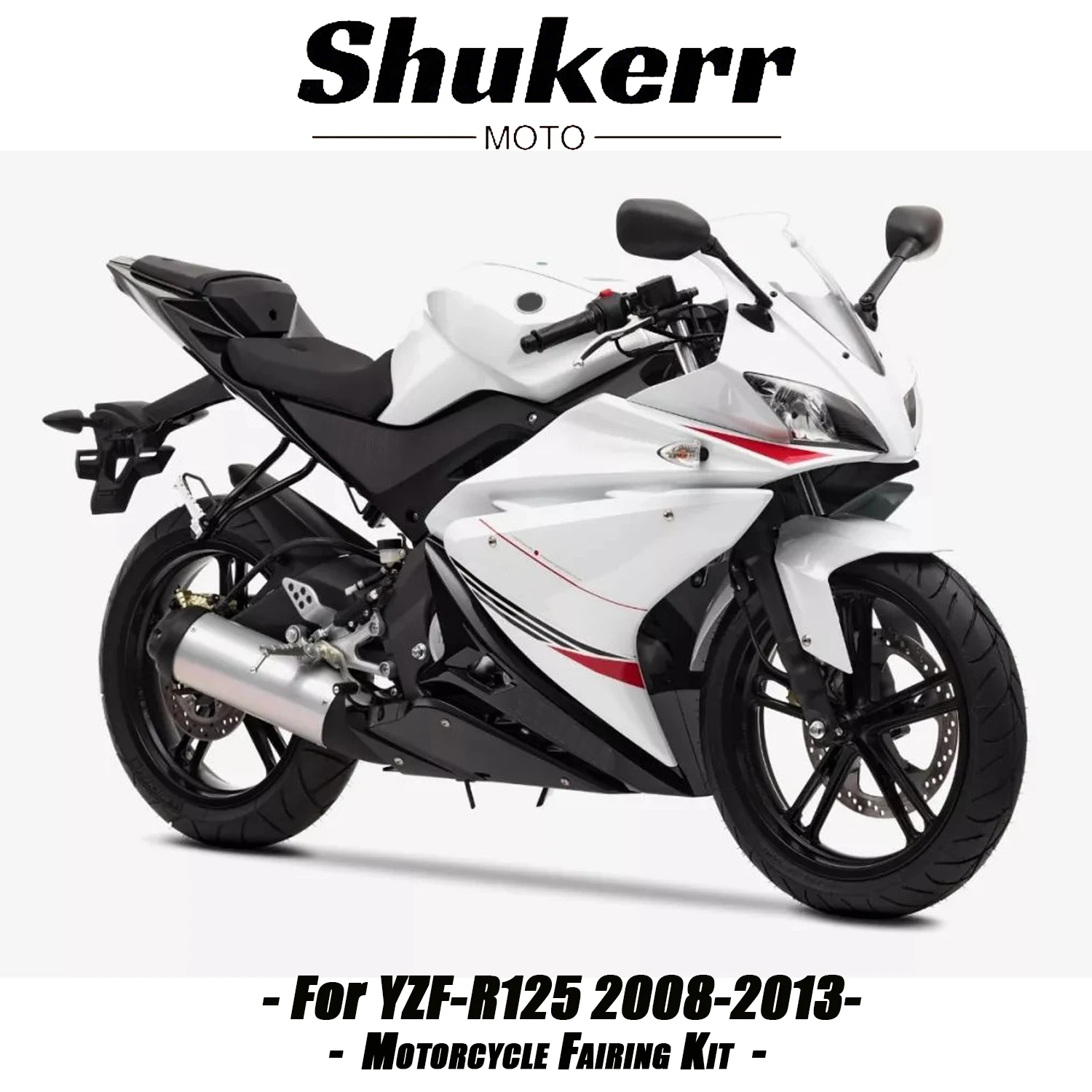 Kit Carene Moto Personalizzabili in Plastica a Iniezione per Yamaha YZF-R125 2008-2013, Colore Bianco